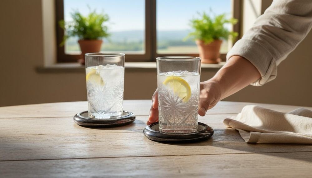 Vintage Mid Century Italian Leonard Crystal & Silver Plate Coasters Set 2